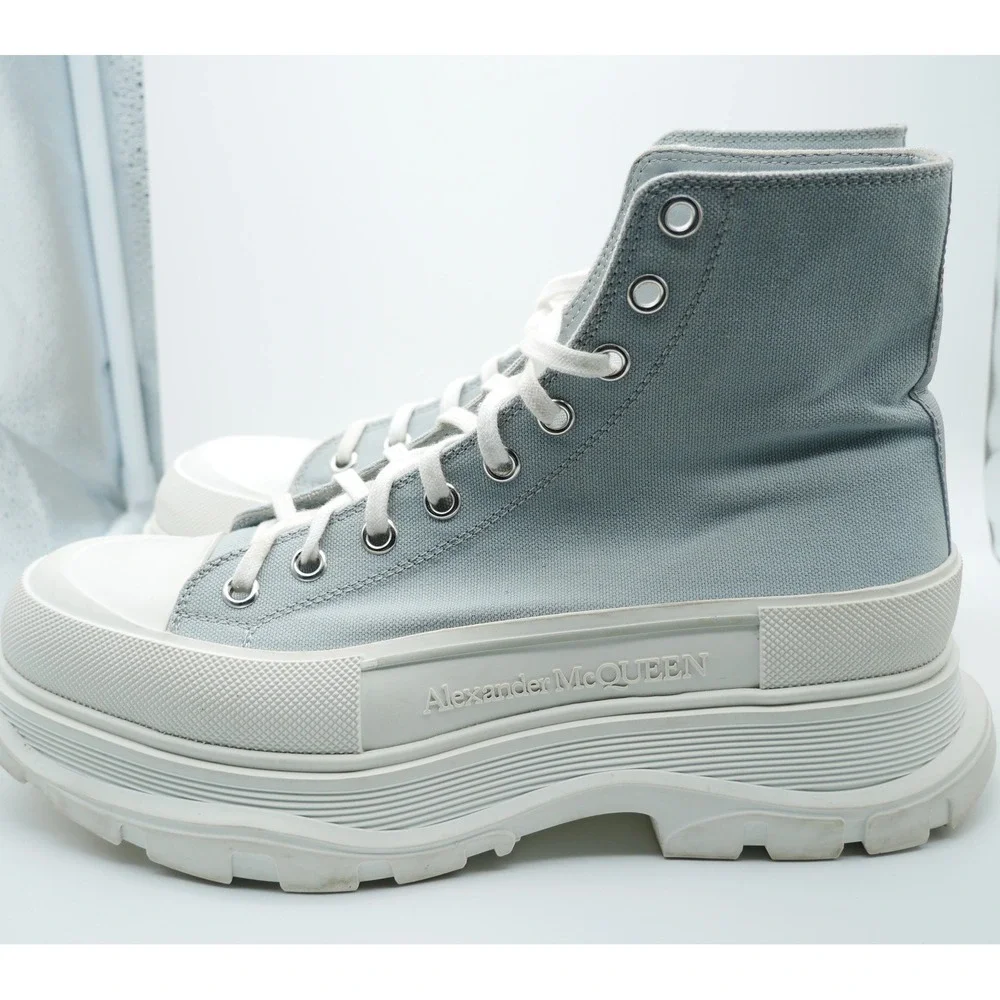 Alexander McQueen Tread Slick High Top Canvas Sneakers Grey 604254 Size 44